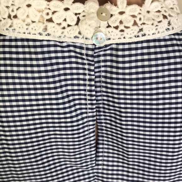 entro Gingham Embroidered Top Crochet Neck Blue - Picture 5 of 7